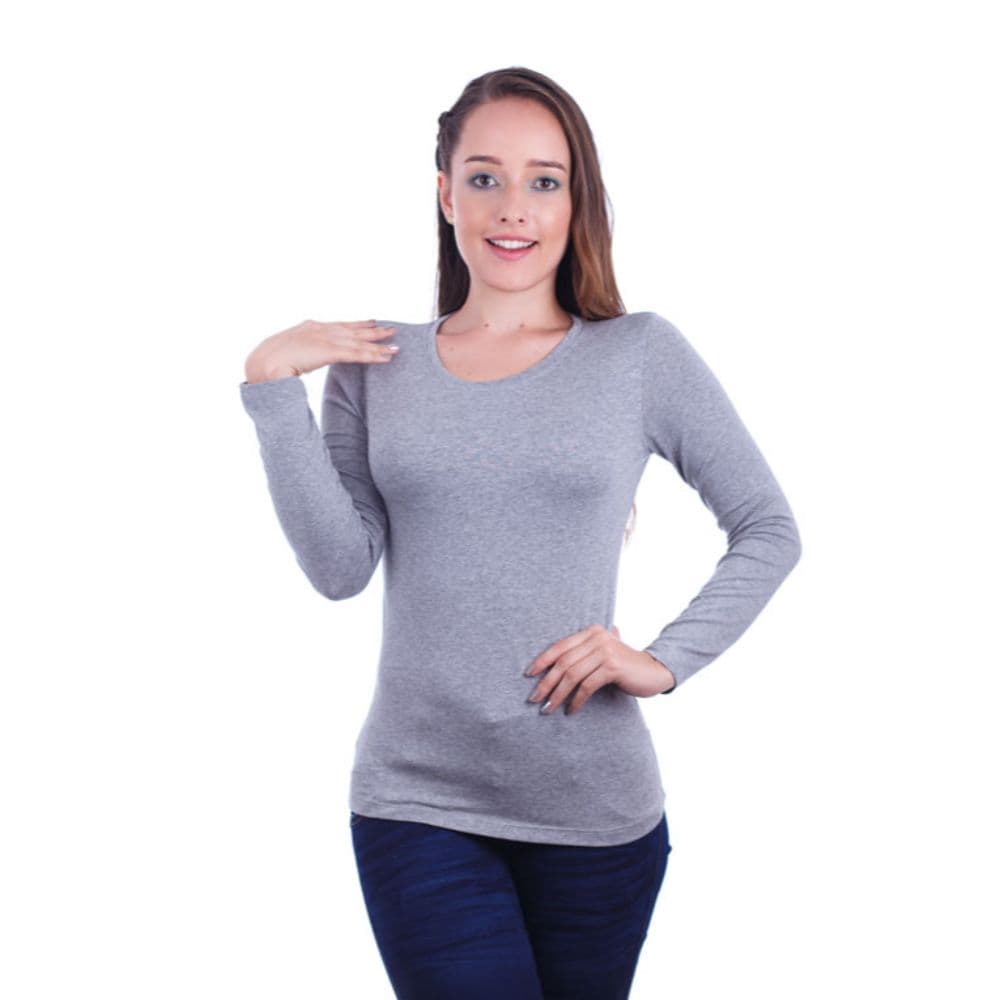 Camiseta gris manga larga mujer sale